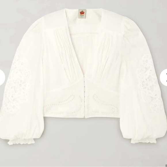 Farm Rio cotton lace paneled  blouse //white - Picture 5 of 8